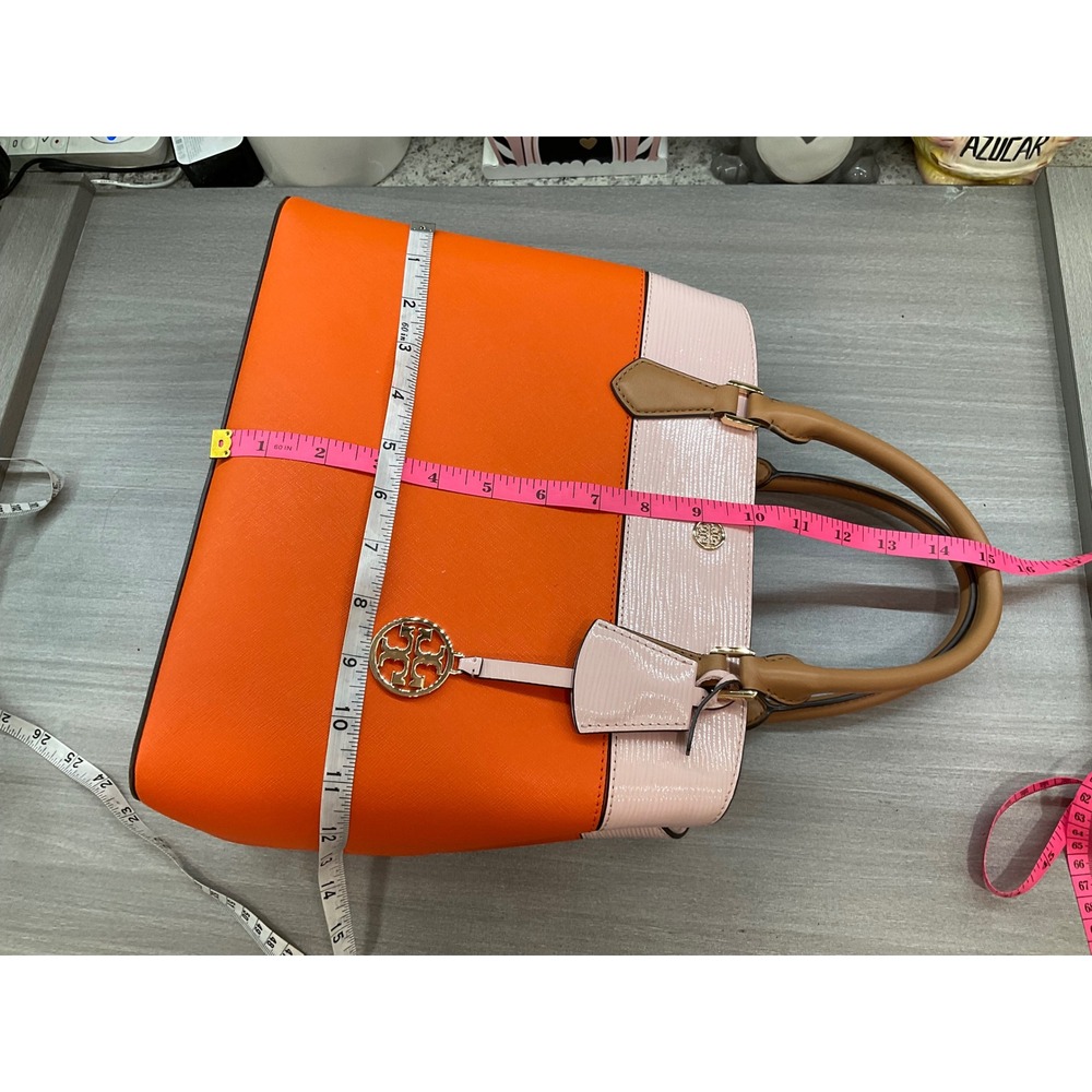 TORY BURCH ROBINSON ORANGE AND PINK COLOR BLOCK TOTE - Picture 10 of 12